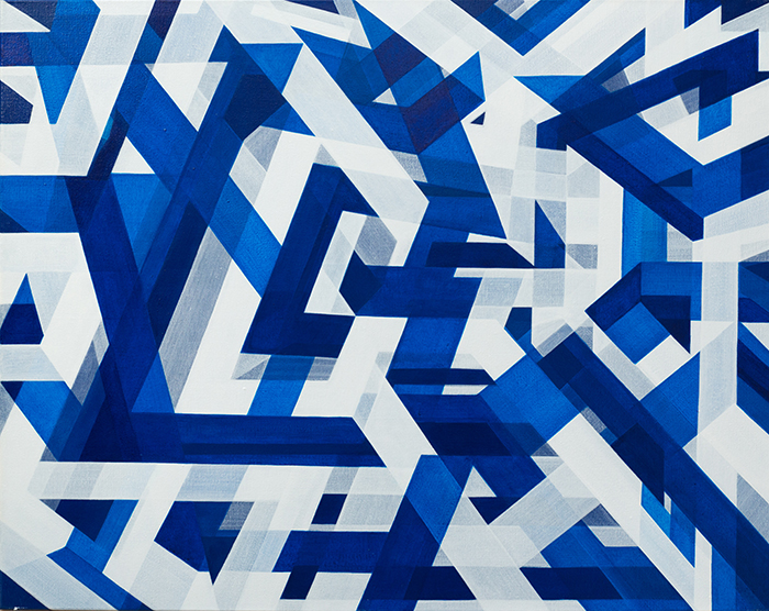 Tissage Urbain Bleu Acrylique sur toile 92 x 73 cm